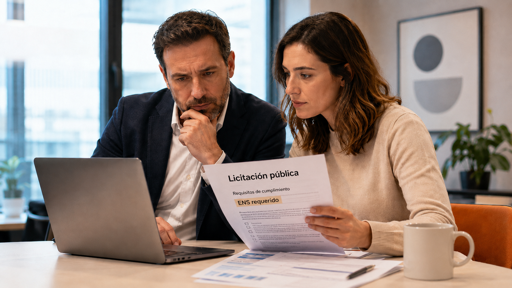 Empresa revisando una licitación pública que exige el cumplimiento del Esquema Nacional de Seguridad (ENS).